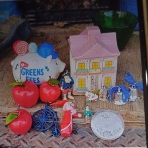 Vintage Pink & White Ceramic Tea House  with Accessories